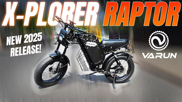 Black X-Plorer Raptor electric bike by Varun with fat tires, new 2025 release advertisement