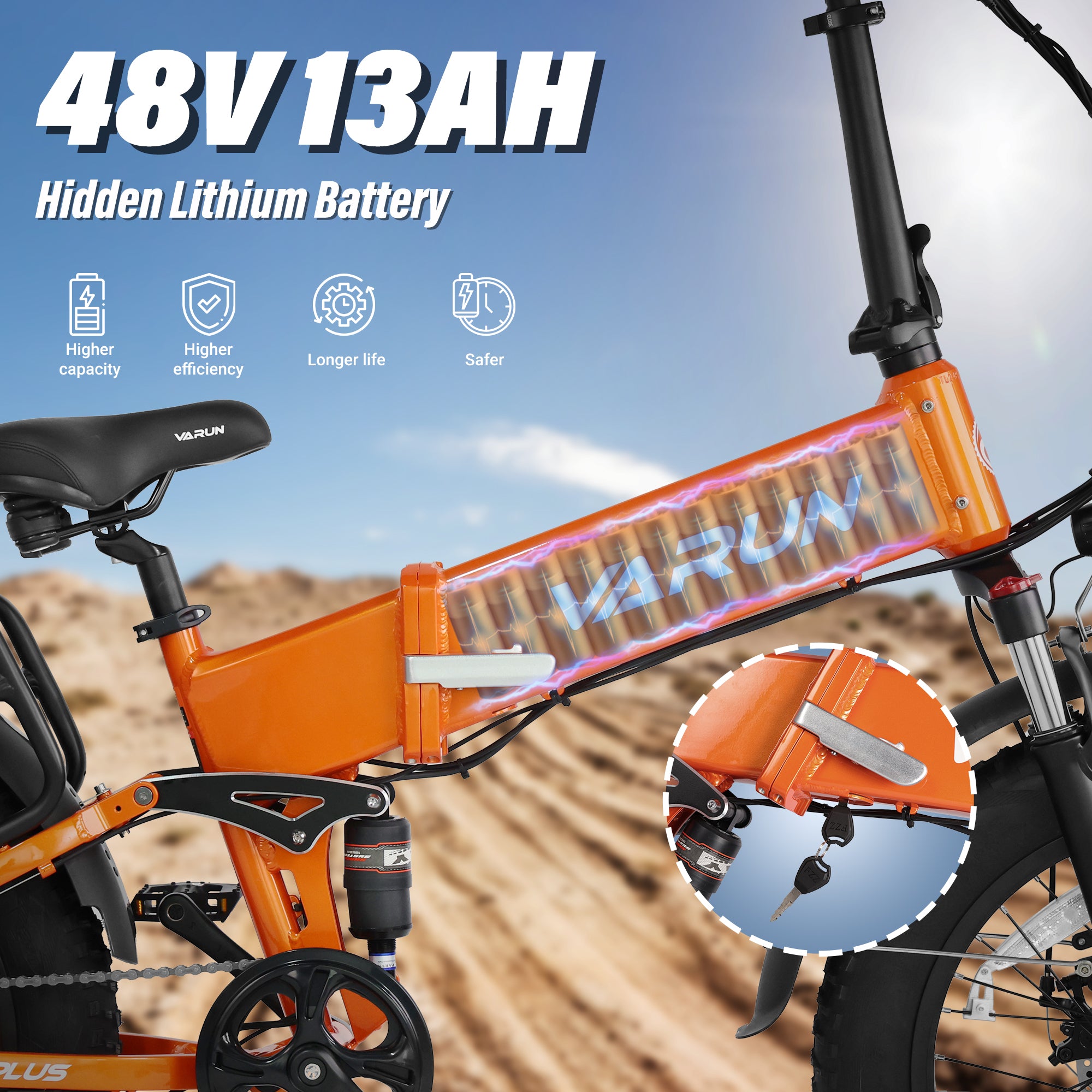 hidden electric motor for bicycle VARUN Folding Electric Bike for Adults - Peak 750W Fat Tire Electric Bike with 48V 13Ah Anti-Theft Battery