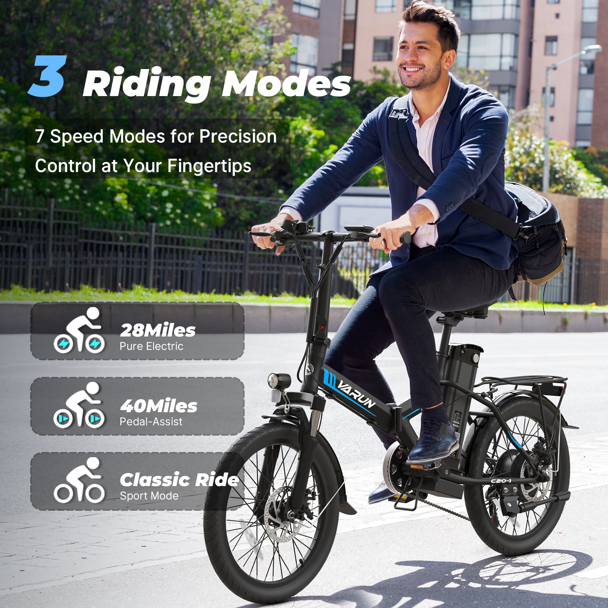 velo electric bicycle Varun C20-1 Folding Electric Bike – 750W Peak, 20” Fat Tire Ebike – Varun Electric Bike-US
