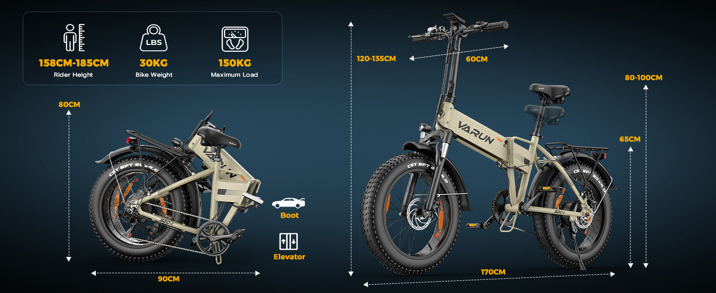 Varun S20-1 20” Fat Tire Electric Bike for Adults – Foldable & All-Terrain